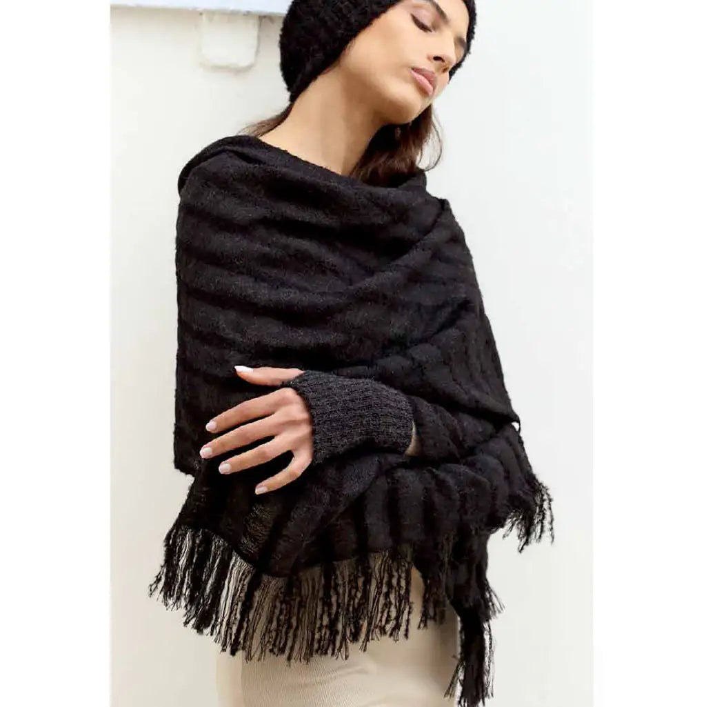 Fair Trade Black Loop Knit Alpaca Scarf 2