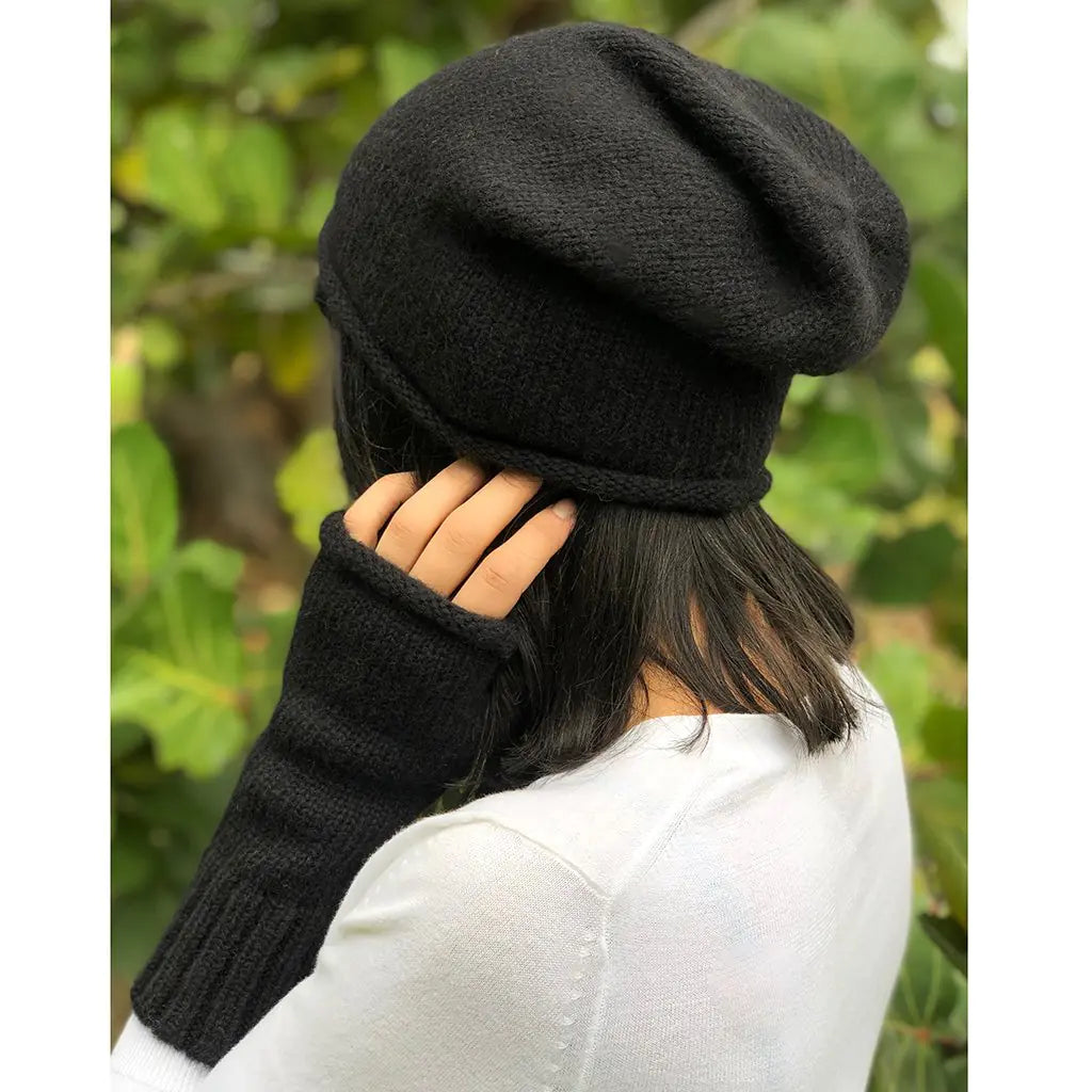 Fair Trade Black Essential Knit Alpaca Beanie 2