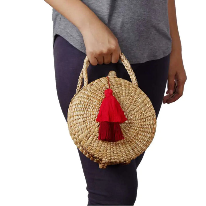 Fair Trade Water Hyacinth Tassel Clutch 2