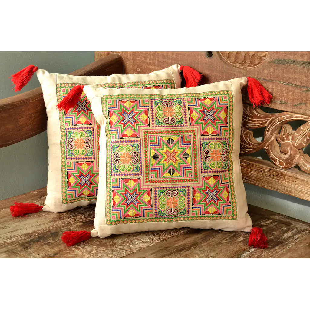 Fair Trade Needlepoint Tassel Pillow Cover 2