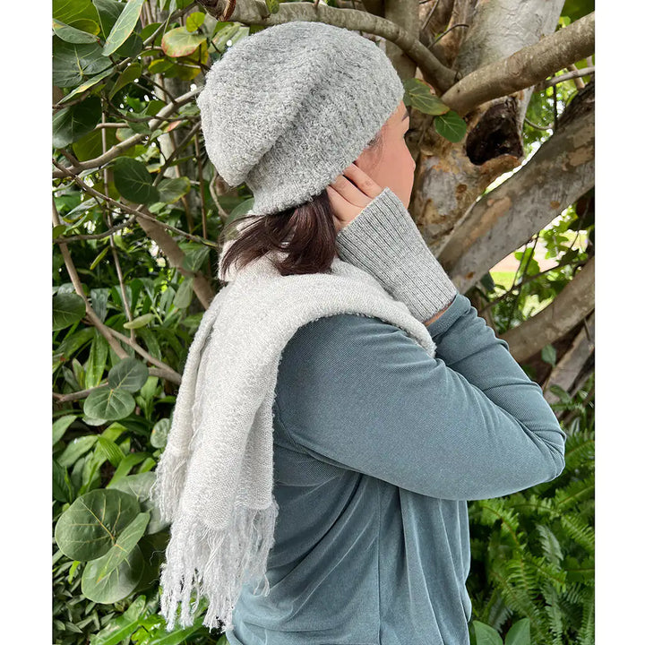 Fair Trade Eco-Friendly Gray Loop Knit Alpaca Scarf 3