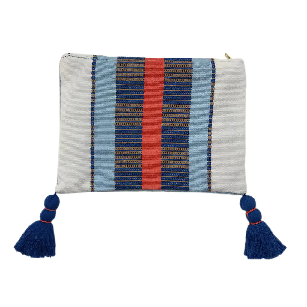 Fair Trade White Striped Backstrap Clutch 1