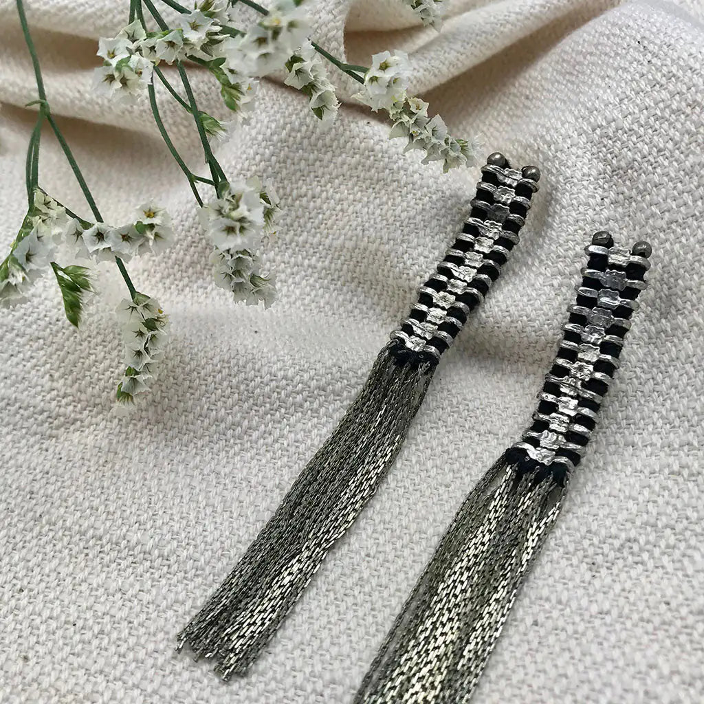 Fair Trade Silver Temple Tassel Earrings 2