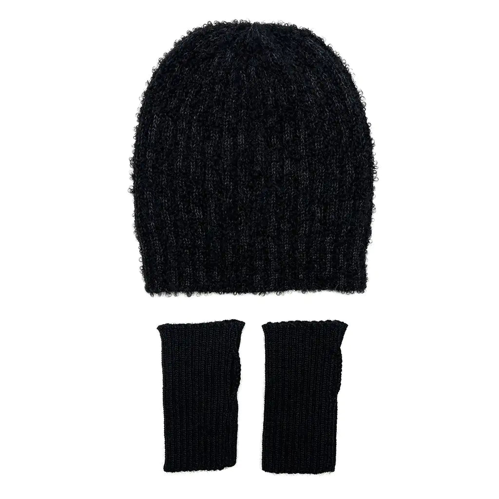 Fair Trade Black Loop Knit Alpaca Beanie 7