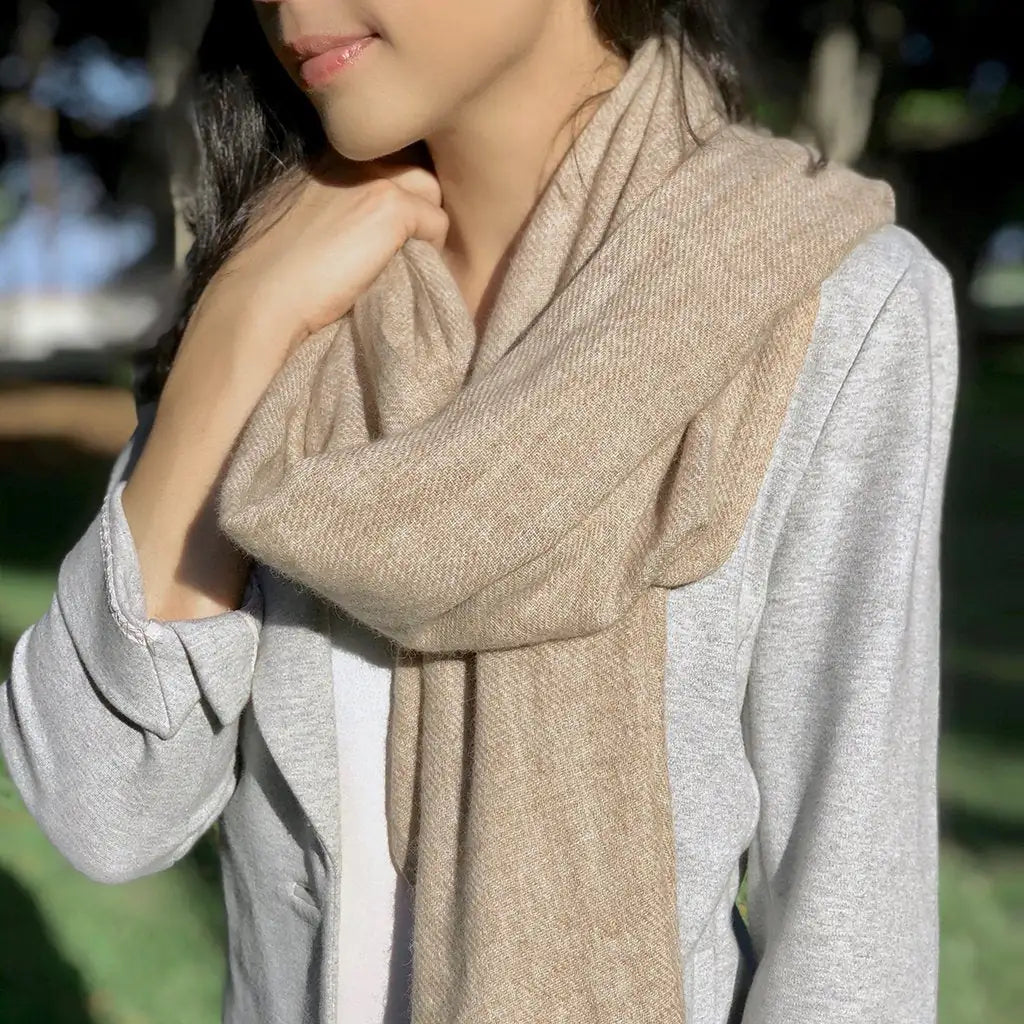 Fair Trade Beige Handloom Cashmere Scarf 4